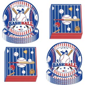 Baseball Birthday Party Plates and Napkins for 30 Guests 70 Pcs Multicolor Disposable Paper Tableware Set