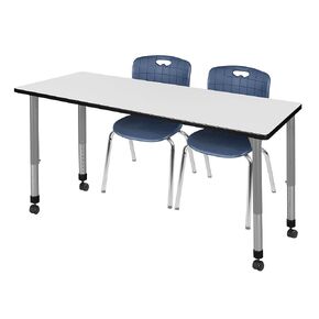 Romig Kee Mobile Classroom Activity Table & Chair Kit, 72 x 30, Chrome|Grey|Navy Blue|White