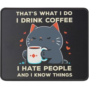 Funny I Drink Coffee I Hate People Cat Mouse Pad - Gaming 9.5 x 7.8 Inch Laptop Mouse Mat Cute Cat Dad Mom Gifts for Birthday