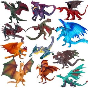 12 Pcs Mini Dragon Figurine Kit 3 Inch Realistic Hand Painted Dragon Models Plastic Magic Dragon for Birthday Party Favors Cupcake Toppers
