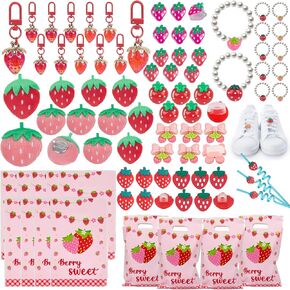 134pcs الفراولة حفلة عيد ميلاد الحفلات للأطفال 4-8 ، حزب الأطفال تفضل هدايا اللعب للأطفال 8-12
