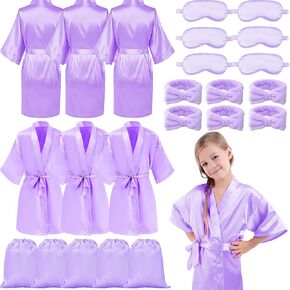 24 Spa Party Supplies for Girls Birthday Spa Satin Robe Drawstring Bag Eye Mask Headband Kid Gift Goodie Bag Stuffer Princess Slumber Pamper Spa Party Decor Makeup Spa Party Favors