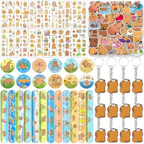 146 PCS Capybara Party Favors Kids Capybara Bracelet Chiefcains ملصقات الوشم والشارات المؤقتة Capibala مناسبة لمكافآت زجاجات المياه الرئيسية وحفلة عيد الميلاد