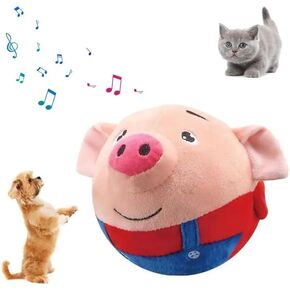 Active Moving Pet Plush Toy, Interactive Dog Toys Pet Bouncing Balls with USB Rechargeable, Talking Moving Dog Ball Toy, Washable Cartoon Pig Plush Sound Toys for Dogs (White Chicken)