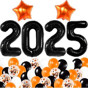 KatchOn, Black 2025 Balloons Set - Giant 40 Inch, Pack of 34 | Orange and Black Graduation Balloons 2025, Graduation Decorations 2025 | Grad Decorations 2025 Kit, Graduation Decorations Class of 2025
