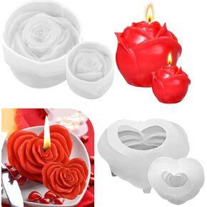 4 Pack Rose Candle Molds for Candle Making, Heart Rose Flower Silicone Molds, 3D Rose Molds for Epoxy Resin Soap Aromatherapy Candle Clay Craft Valentines Mothers Day Anniversary Decorations