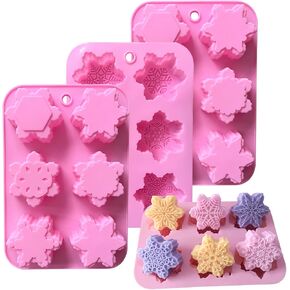 3 PCS 6 Cavity Christmas Snowflake Moulds Silicone Set مختلف قوالب SILICONE على شكل ثلج على شكل طعام غير لاصقة من طراز الكعكة الشوكولاتة CAKE CALLY SOAP SOAP CONDLE MOLD
