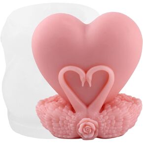 Heart Candle Mold Swan Candle Silicone Molds Valentine's Day Heart Resin Casting Mold for Candle Home Decorate Mold Candle Making Mold Aromatherapy Candles Gypsum Resin Clay Craft