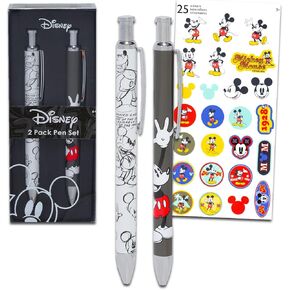 مجموعة Mickey Mouse Pens - حزمة مع أقلام Mickey Mouse مع ملصقات مقطع بالإضافة إلى ملصقات للأطفال لتخزين الأشياء | هدية قرطاسية ميكي ماوس للبنين والبنات