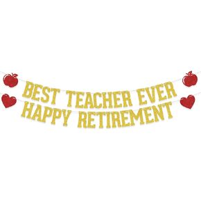 Best Teacher Ever Happy Retir*ment Banner, Happy Teacher Retirement Party Decor Sign, Funny Retirement Party Decoration Supplies For Men/Women's Farewell/Retirement Party Hanging Bunting Decorations Supplies Gold Glitter