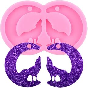 Resin Earring Mold Moon Wolf Silicone Mold Keychain Pendant Molds for Women Earrings DIY Making Pendant Ornaments Jewelry Necklace Decoration Craft