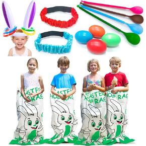 4 Player 19 PCS Easter Party Games Kids Outdoor Family Kids ، 4 Potato Sack Race Facs ، 4 Egg & Spoon Race Games ، اثنين