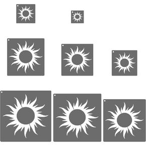 Patikil Sun Stencil ، 8 أجهزة كمبيوتر مثقلة شمس شمس الطلاء القابلة لإعادة الاستخدام للطلاء على الحائط ، الخشب