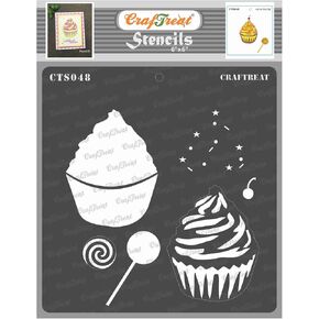 CrafTreat Reusable Layered Stencils for Painting on Wood, Canvas, Paper, Fabric, Floor, Wall and Tile - Cup Cake - 6x6 Inches - Cupcake Stencil - DIY Art and Craft Stencils for Home Decor