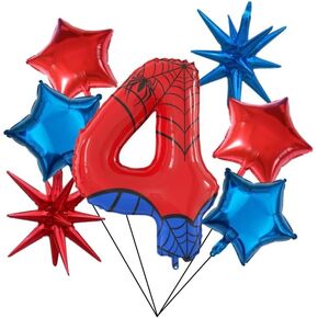 40 Inch Number 6th Balloons Spider Themed Decorations Red Cartoon Aluminium Foil Balloon, The Spider Balloons for Kids Birthday Baby Shower Party Decorations(6)
