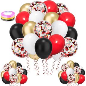 100 PCS Red Gold Confetti Balloons Kit ، 12 بوصة بالون أبيض معدني من الذهب الأبيض مع أشرطة لتخرج حفل زفاف حفل زفاف الزفاف هالوين (الذهب الأحمر)