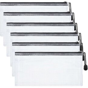 6 Pack Mesh Pencil Pouches Plastic Mesh Zipper Pencil Bag 4.25 x9.25 inch Waterproof Document File Folders A6 Size Zipper Bags Document Organizer Bags for Office Home Travel Storage