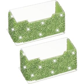 PATIKIL Rhinestone Business Card Holder, 2Pcs Crystal Business Card Holders Bling Business Card Organizer Display Stand for Desktop Desk Office Exhibition, Pink