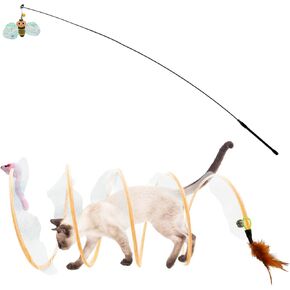 مجموعة ألعاب Tunnel Tunnel Tunnel Andiker S ، ألعاب نفق القط المطوي مع عصا ورؤوس قطة Cat Spring Toy Metal & Mesh Tuy للقطط الداخلية لقتل الوقت والقيام بمزيد من التمارين (3)