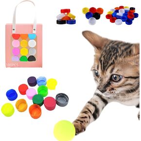 Cat Toys Bottle Caps ，to Arouse Curiosity Cat Toy Plastic Bottle Caps，Pet Chasing Sport Cat Toys for Indoor Cats，12 Colors Interactive Cat Toy，Cat Toy Set for Indoor Bored Cats Gifts (50 Pcs)