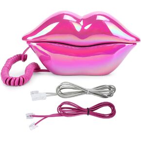 Lip Telephone, Red Mouth Telephone Red Electroplating Fashionable Lip Telephone Flocking Retro Sexy Home Phone Real Corded Landline Telephone for Home Decoration Gift