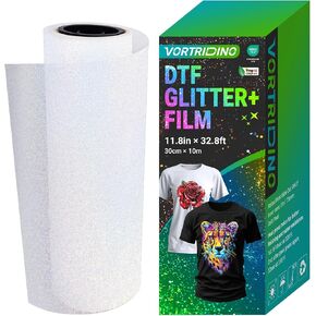 Vortridino Glitter DTF Transfer Movie 11.8in x 32.8ft DTF Glitter Transfer Film Roll ، Cold Peel DTF Glitter Film DTF Transfer for DTF Sublimation DIY