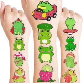 Cute Frog Temporary Tattoos - Frog Themed Birthday Party Decor Decorarions Favors Supplies 85PCS Stickers Tattoo Gift Idea For Kids Teen Boy Girl Animal Décor Cute Lovely Class School Reward Canival
