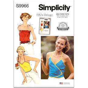 Simplicity SS9966A Vintage Tops Tops Tops Tops Packet ، رمز التصميم S9966 ، الأحجام 6-8-10-12-14 ، Multicolor