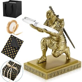 Sherr 1 Set Knight Pen Holder for Desk with Sword DIY Gift Resin Knight Pen Holder Magnetic Organizers with Metal Sword King's Desk Accessories Stand Gift for Father's Day Men Friend Office Home