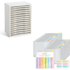 Caydo 15 Slot Paper Organizer Storage ، Wood Relves Relves Grرف تخزين الورق مع فتحة استخراج للاصطدام 12x12 بوصة مع 24 قطعة من منظم تخزين ورق القصاصات