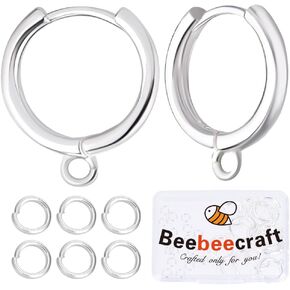 Beebeecraft 20Pcs Hoop Huggie Earring Hooks 925 Sterling Silver Plated Brass French Round Leverback Earring Findings with Open Jump Rings for Jewelry Making DIY Crafts