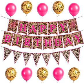 21th Birthday Decorations for Girls Women Cheetah Themed Decorations, Cheetah Print Balloons Cheetah Happy Birthday Banner Cake Topper,Leopard Wild Birthday Party Decoration