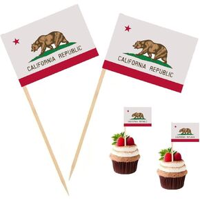 100 PCS California Flag Flag California Flags ، Cocktail Picks Mini Stick Cupcake Topcake Picks Ricks Decoration احتفال كوكتيل بارك كعكة