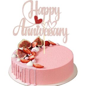 Sotpot 1 Pack Happy Anniversary Cake Topper Gold Glitter Cake Decorations for Company Anniversary Birthday Party Wedding Anniversary Supplies
