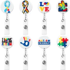 Angolio Autism Awarnishing Badge Reel - 8pcs id badge حامل مع مقطع التمساح قابلة للسحب معرف الشارة مقطع اسم الطبيب اسم التمريض نمط عقدة الشريط للعام