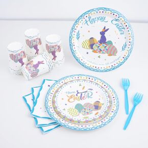 Party Tableware Set - Party Supplies Kit Includes Plates, Cups, Napkins, Forks, for Celebrations (Easter)