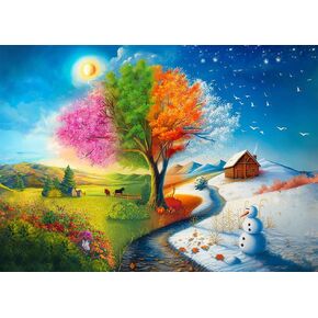 Jigsaw Puzzle 100 Pcs – Four Seasons Puzzles for Adults and Kids Alike 4+ - Mind Boosting & Challenging Manipulative Play Toy + Exclusive Bonus - 16 Stickers