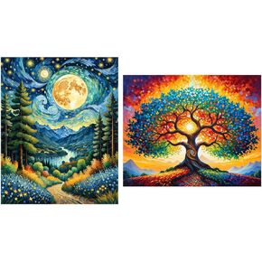 ldazao 2 Pack Tree of Life Paint by Numbers for Adults Beginner Stained Glass Painting Kit Color by Numbers for Adults Canvas DIY Acrylic Adults' Paint-by-Number Kits 20 X 16 Inches