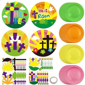 24 Sets Easter Crafts for Kids DIY Resurrection Paper Plate Craft Kit Religious He is Risen Craft for Church Sunday School VBS Classroom Christian Easter Day Party Art Project Home Activities