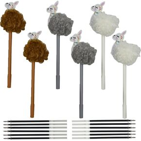 Maydahui 6 PCS Plush Alpaca Pom Pom Pen Cute Fluffy Fur Llama Rollerball Gel Pens Cartoon Sheep Animal Pen With12 PCS Pen Refills Black Ink for Office School Party School
