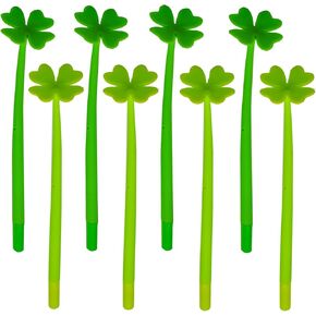Maydahui 12 PCS Green Four Leaf Clover Gel Pen St Patrick's Day Pens Lucky Clover Shamrock Pens Silicone Black Ink for Party Office School Supplies