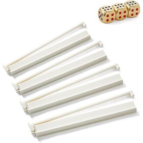 Mahjong All-in-One Tile Rack & Pusher, Acrylic Mahjong Combo, Enhanced Mah Jongg Tile Holders Set of 4 with 3 Goldern Dics (White)
