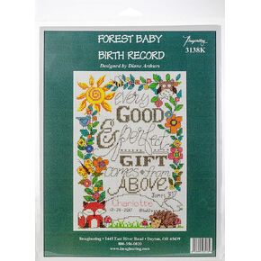 M & R Technologies 6" x 9" Forest Baby Birth Record 14 Imaginating Counted Cross Stitch Kit, Multicolor