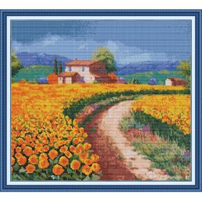 CROSSDECOR Stamped Cross Stitch Kits for Adults HD Printed Cross-Stitch Supplies 14CT 2 Strands Needlepoint Kits for Beginners DIY Embroidery Kit Festal Crafts-Winter Snow Country 43×43 cm