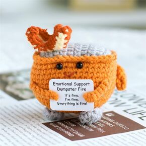Emotional Support Dumpster Fire Decorative, Handmade Crochet Doll Ornament, Gift Desk Decor (Pink)