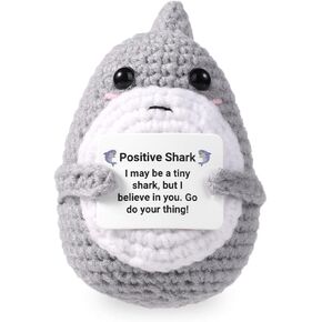 Positive Crochet Shark, Emotional Cute Grey Shark Crochet Positive Whale Shark Plush Encouragement Crochet Knitted Shark Positive Knitted Doll for Motivational Gifts Party Decoration Support
