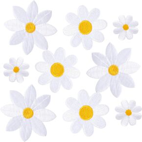 9pcs daisy زهرة الحديد على بقع ، 3 أحجام رقعة ملابس زهرة بيضاء ، رقعة ركبة زهرية لطيفة ، تصحيحات زخرفية للخياطة للجينز والأكياس