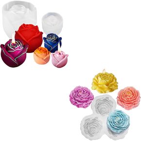 2 PCS Rose Flower Silicone Molds & 1 PCS 3 Cavity Peony Candle Molds for Wax Soap Clay Plaster Tealight Candles Crafts Casting Home Décor Handmade Gifts