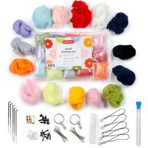 Incraftables Wool Needle Felting Kit (15 Colors). Best Wool Felting Kits for Beginners, Pros, Adults & Kids. Wool Roving Felt Supplies Starter Set with Plastic Eyes, Landyads, Keychains & Glue