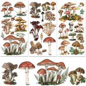 Farmhouse Rub on Transfers for Crafts 3 Sheets Mushroom Cluster Wall Decal Vintage Leaf Floral Rub on Transfers Stickers for Wood Paper DIY Home Office School Decor 11.8 x 5.9 Inch